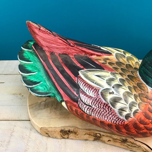 VINTAGE Wood Duck Decoy Hand-Painted Bright Colors Distressed Rustic Cabin Decor - Picture 3 of 11